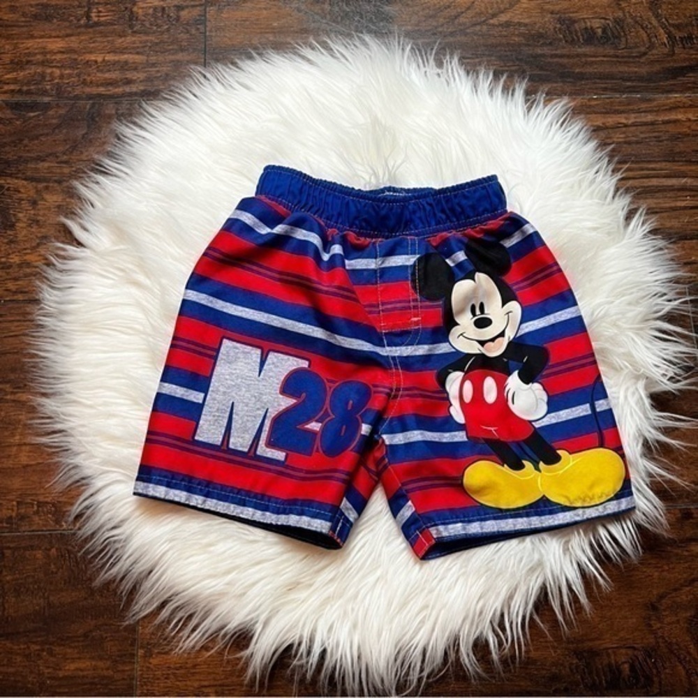 Disney Junior Mickey 3T Red & Blue Striped Swim Trunks